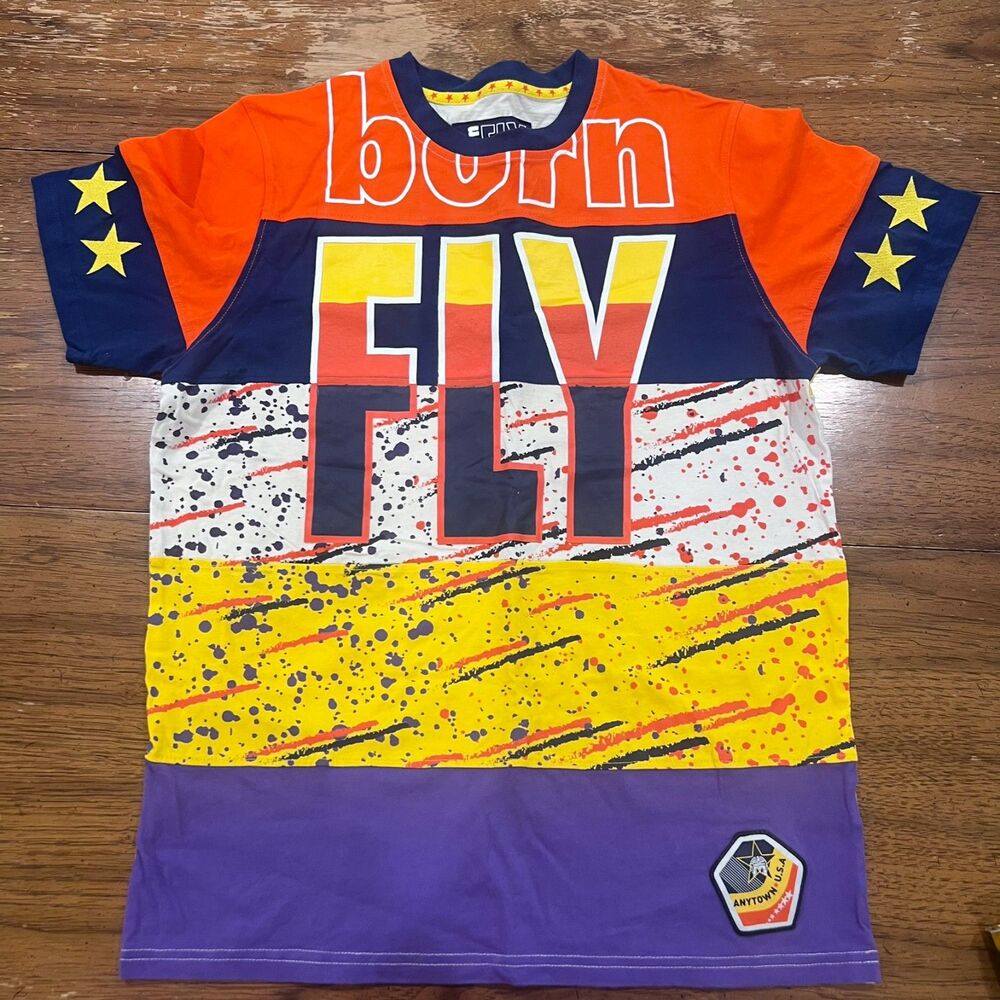 Born Fly Men's Multicolored Graphic Design T-Shirt Anytown Patch Size L